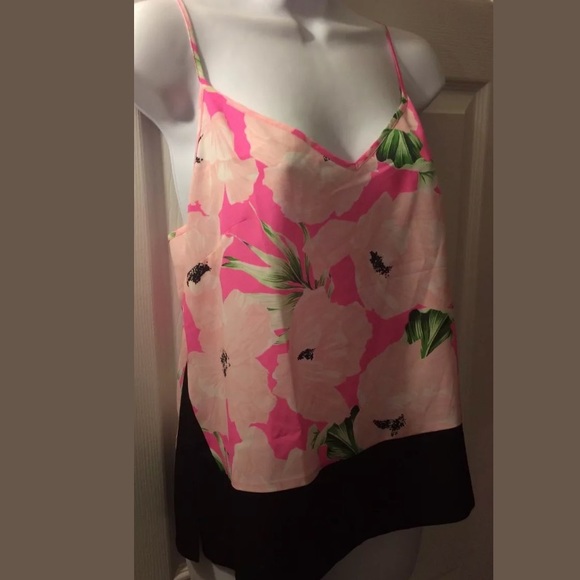 New FRENCH CONNECTION Holiday Poppy Polly Tank Top Pink Floral Cami Blouse Black - Picture 3 of 9